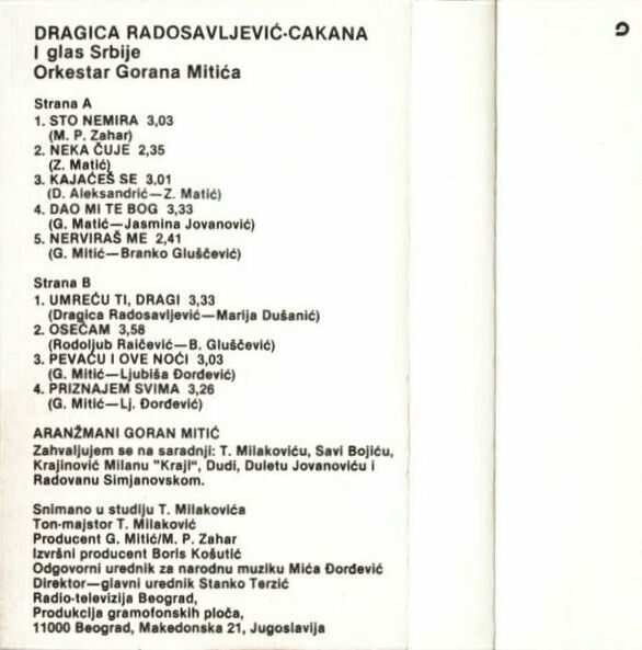 Cakana 1991 Sto nemira kaseta zadnja